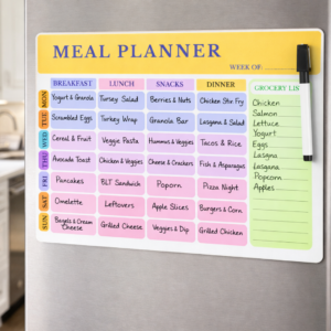 magnetic weekly meal planner for fridge a4 size – dry erase whiteboard planner with grocery list & habit tracker, reusable kitchen organizer board for meal prep, healthy eating & weekly schedule